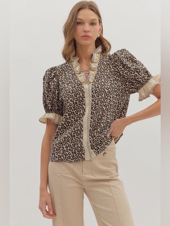 entro Tops - Entro Leopard Print Ruffle Sleeve Top